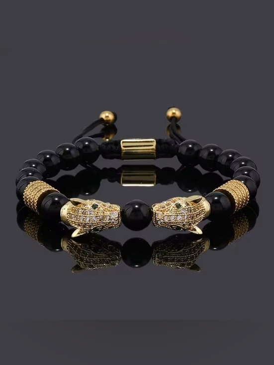 Spectrum Designz Other - Black Beaded Gold Jaguar Head Adjustable Bracelet